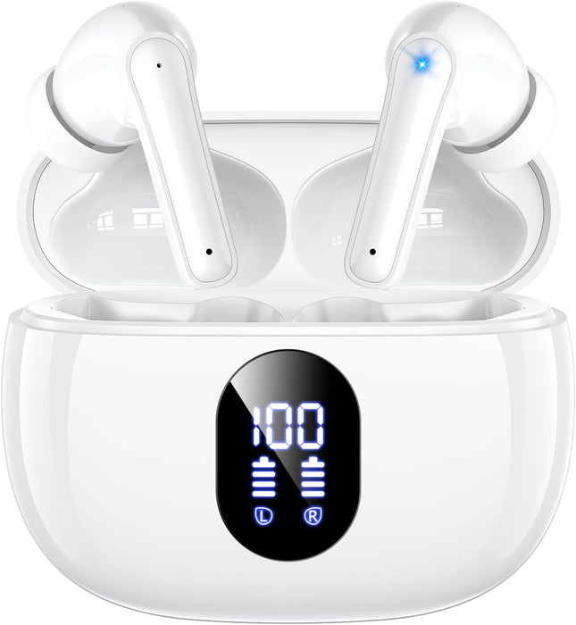 Wireless Earbuds, 2025 Ear Buds with Big Bass Stereo Sound, Lightweight Bluetooth Earbuds with 48 Hours Playtime, in-Ear Fit Earphones, IPX7, Hands-Free Calls with AI for iPhone, Android, Pad
