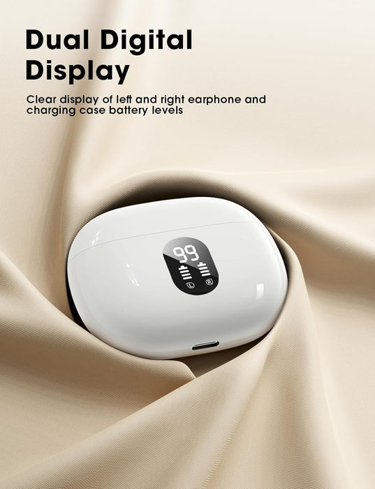 Wireless Earbuds, 2025 Ear Buds with Big Bass Stereo Sound, Lightweight Bluetooth Earbuds with 48 Hours Playtime, in-Ear Fit Earphones, IPX7, Hands-Free Calls with AI for iPhone, Android, Pad