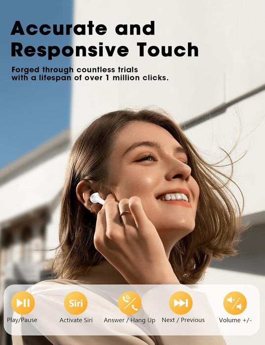 Wireless Earbuds, 2025 Ear Buds with Big Bass Stereo Sound, Lightweight Bluetooth Earbuds with 48 Hours Playtime, in-Ear Fit Earphones, IPX7, Hands-Free Calls with AI for iPhone, Android, Pad